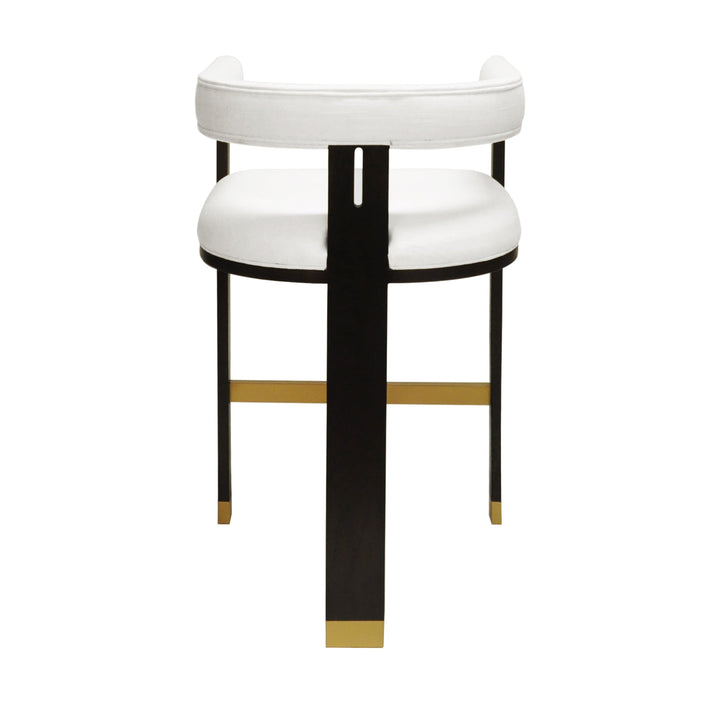 Worlds Away Worlds Away Connery Modern Wooden Accent Bar Stool with White Linen Upholstery - Dark Espresso Oak CONNERY
