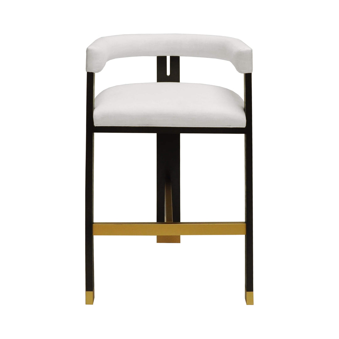 Worlds Away Worlds Away Connery Modern Wooden Accent Bar Stool with White Linen Upholstery - Dark Espresso Oak CONNERY