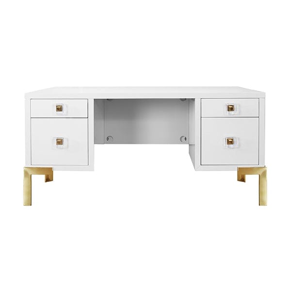 Worlds Away Worlds Away Cosby Four Drawer Desk with Brass Base - Matte White Lacquer COSBY WH