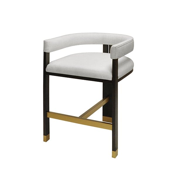 Worlds Away Worlds Away Cruise Modern Wooden Accent Counter Stool with White Linen Upholstery - Dark Espresso Oak CRUISE