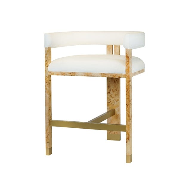 Worlds Away Worlds Away Cruise Modern Wooden Accent Counter Stool with White Linen - Matte Burl Wood CRUISE BW
