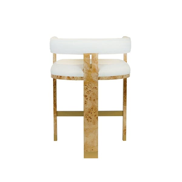 Worlds Away Worlds Away Cruise Modern Wooden Accent Counter Stool with White Linen - Matte Burl Wood CRUISE BW