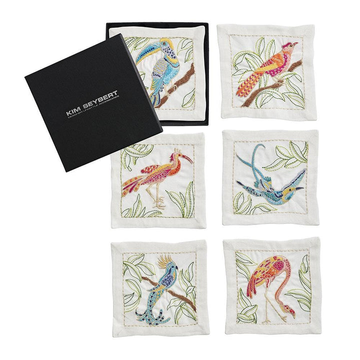 Kim Seybert Kim Seybert Birds of Paradise Cocktail Napkin - Set of 7 - White & Multi Colored CT1214034WHMT