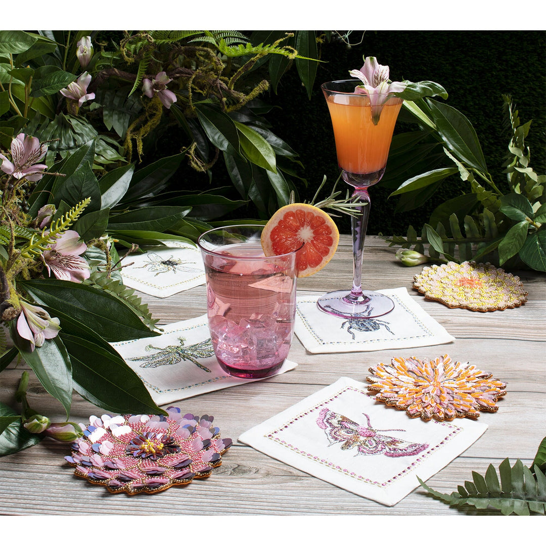 Kim Seybert Garden Party Cocktail Napkins in White & Multi - Set of 6 in a Gift Box