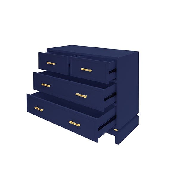 Worlds Away Worlds Away Declan Four Drawer Chest with Gold Leaf Hardware - Glossy Navy Lacquer DECLAN NVY