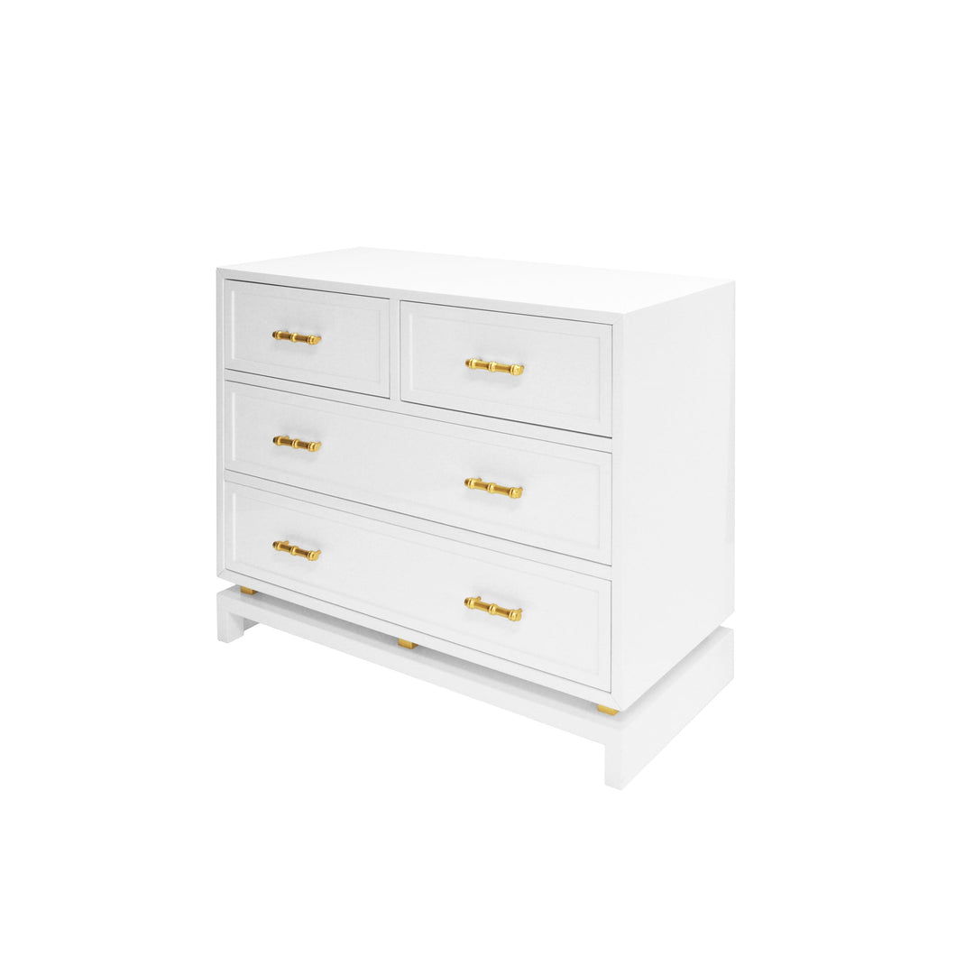 Worlds Away Worlds Away Declan Four Drawer Chest with Gold Leaf Hardware - Glossy White Lacquer DECLAN WH