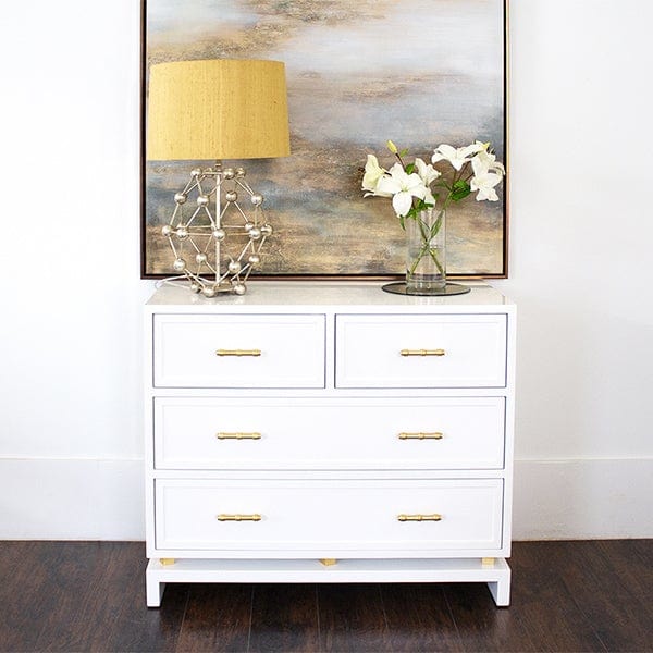 Worlds Away Worlds Away Declan Four Drawer Chest with Gold Leaf Hardware - Glossy White Lacquer DECLAN WH