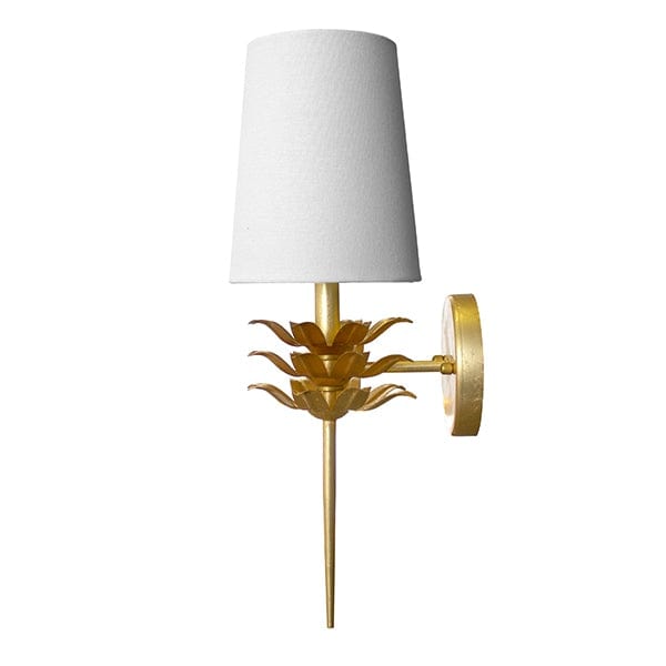 Worlds Away Worlds Away Delilah One Arm Sconce with White Linen Shade - Gold Leaf DELILAH G