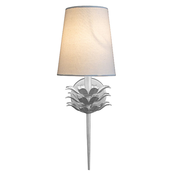 Worlds Away Worlds Away Delilah One Arm Sconce with 3 Layer Botantical Motif & White Linen Shade - Silver Leaf DELILAH S