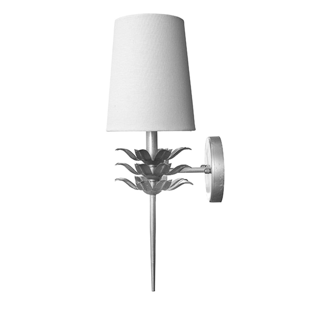 Worlds Away Worlds Away Delilah One Arm Sconce with 3 Layer Botantical Motif & White Linen Shade - Silver Leaf DELILAH S