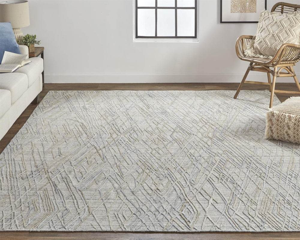 Feizy Feizy Elias Luxe Abstract High & Low Pile Rug - Silver Gray & Dusty Blue - Available in 8 Sizes