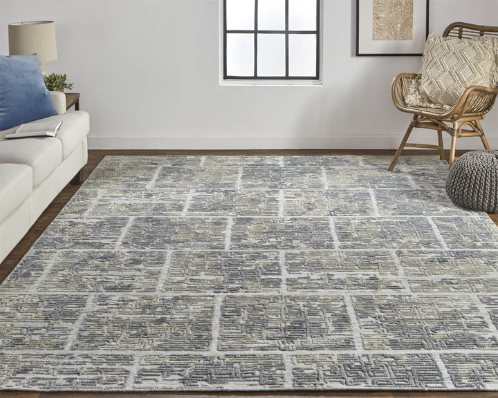 Feizy Feizy Elias Luxe Abstract High & Low Pile Rug - Dusty Blue & Taupe - Available in 8 Sizes