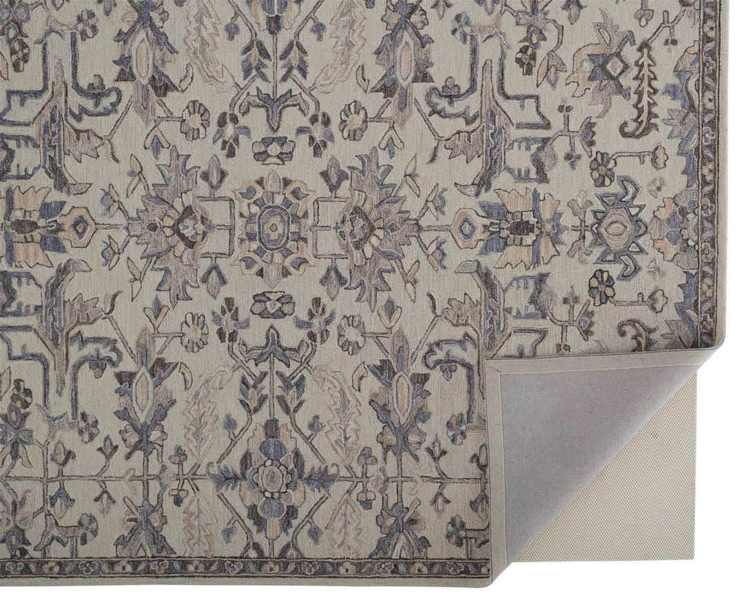 Feizy Feizy Fallon Traditional Oushak Flora & Fauna Rug - Light Gray & Cornflower Blue - Available in 6 Sizes
