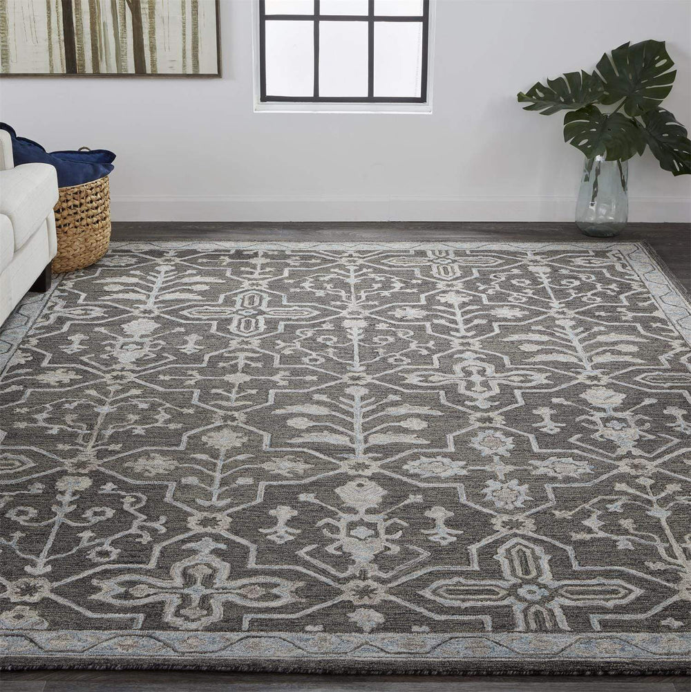 Feizy Feizy Fallon Traditional Oushak Flora & Fauna Rug - Light Gray & Black - Available in 6 Sizes