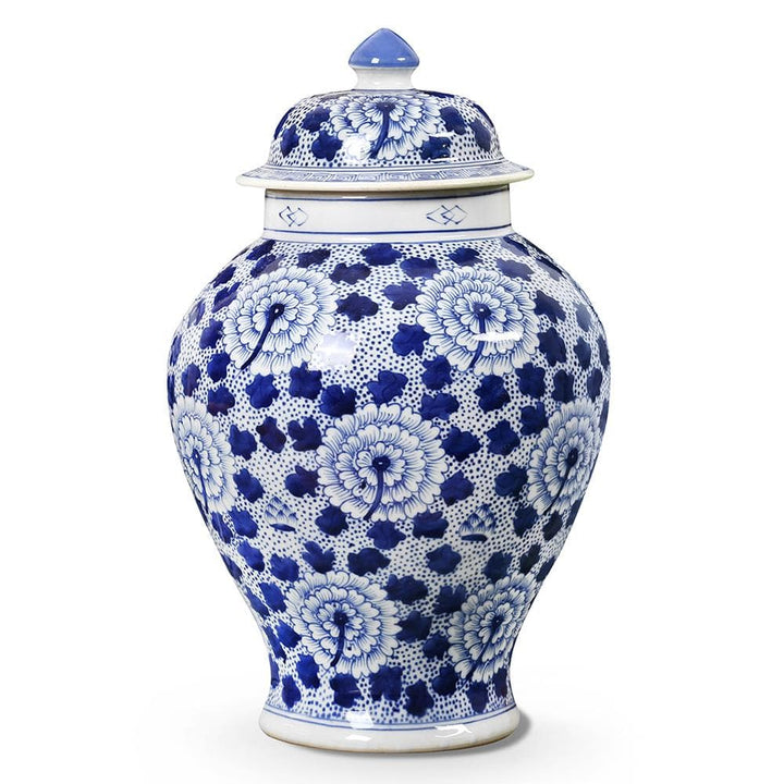 Flower Temple Jar - Blue & White