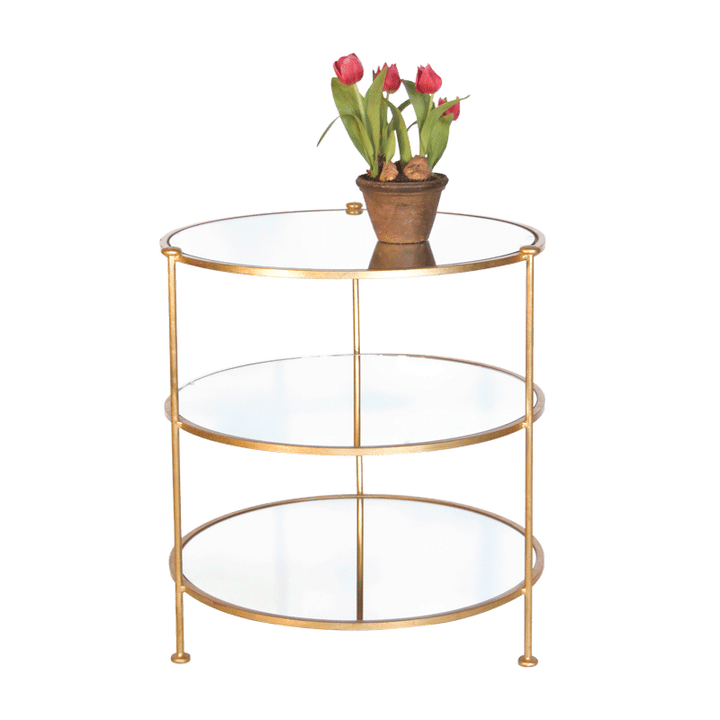 Worlds Away Worlds Away Three-Tier Side Table with Mirror Shelves - Gold Leaf FN3TGM