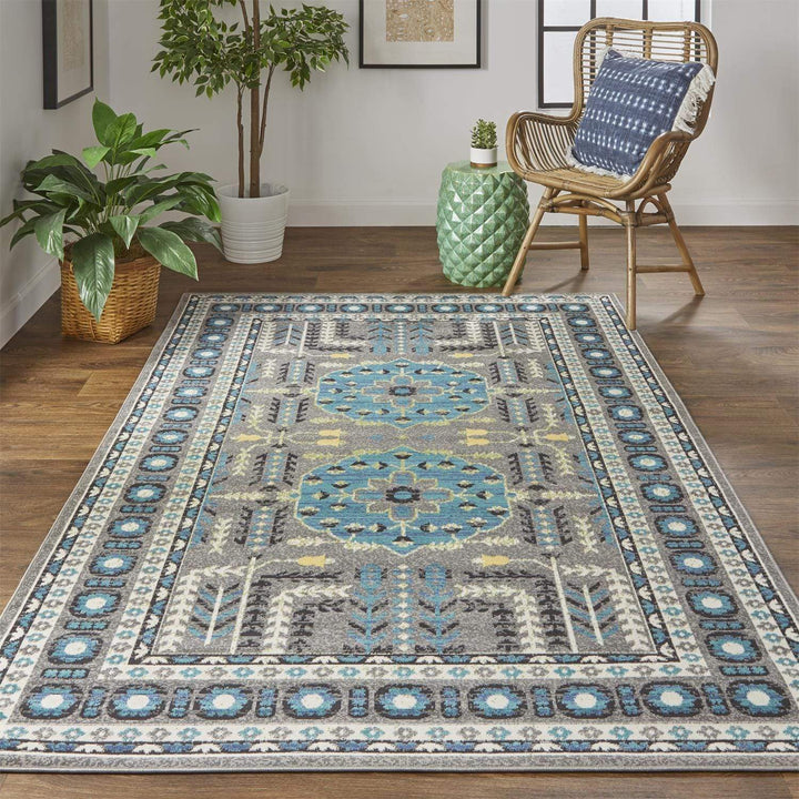 Feizy Feizy Foster Vinatge Style Kilim Rug - Dark Gray & Peacock Blue - Available in 7 Sizes