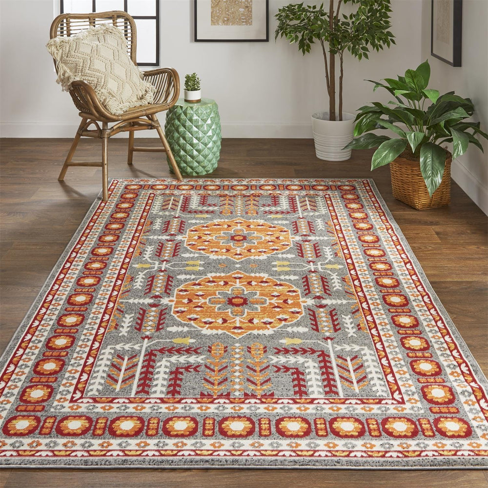 Feizy Feizy Foster Vinatge Style Kilim Rug - Vermillion Orange & Gray - Available in 7 Sizes
