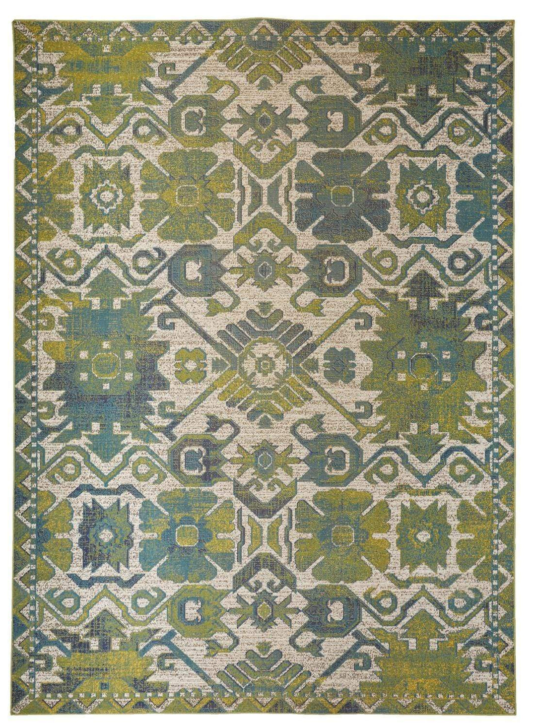 Feizy Feizy Foster Modern Style Slavic Kilim Rug - Citron Green & Teal - Available in 7 Sizes 4'-3" x 6'-3" FST3758FGRNBGEC16