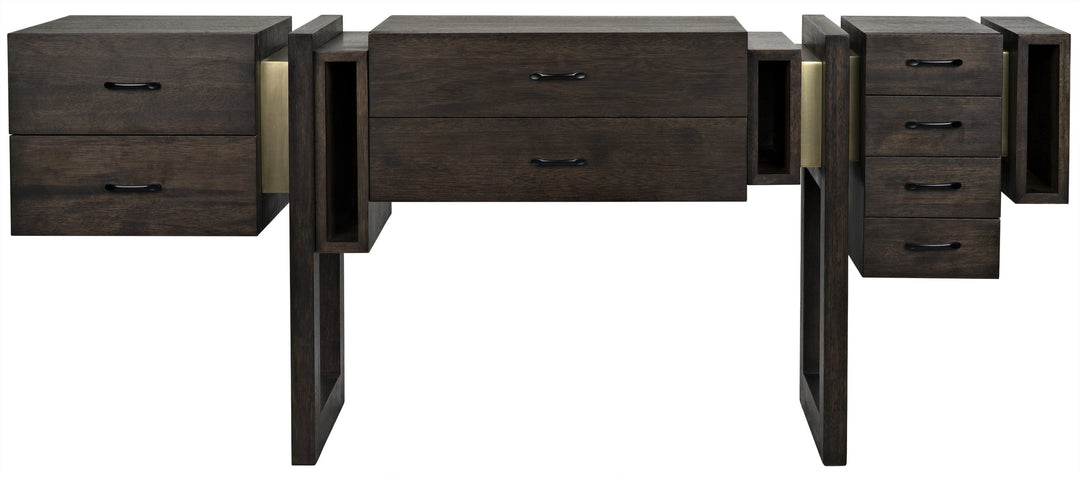 Marina Sideboard - Ebony Walnut With Brass Accents And Matte Black Legs