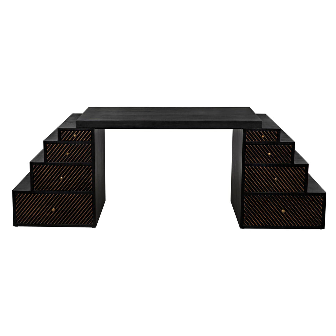 Almond Desk - Hand Rubbed Black with Light Brown Trim