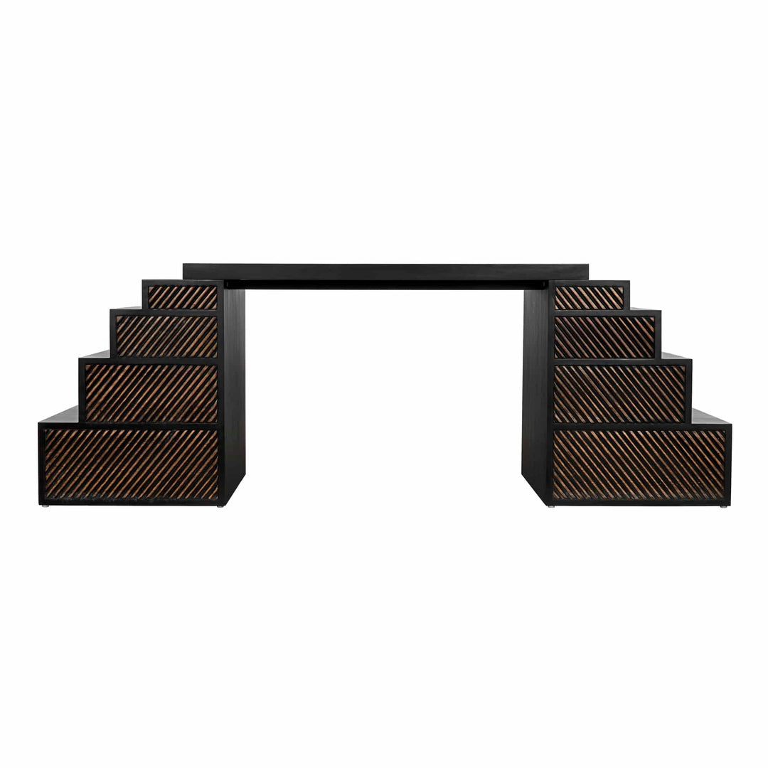 Almond Desk - Hand Rubbed Black with Light Brown Trim