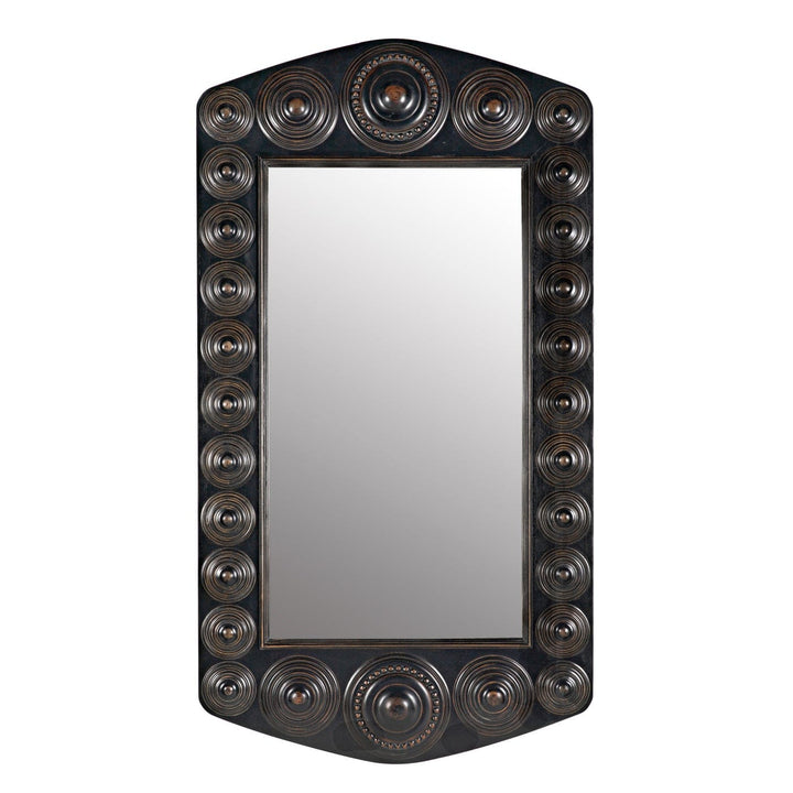 Nadim Wall Mirror - Hand Rubbed Black with Light Brown Trim