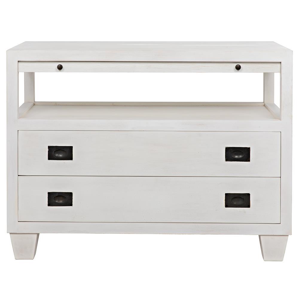 2 Drawer Side Table with Sliding Tray - White