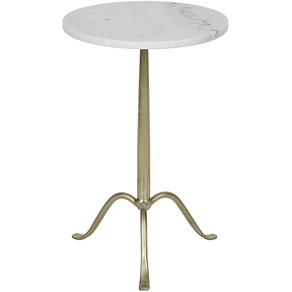 Mariah White Stone Side Table - Antique Brass