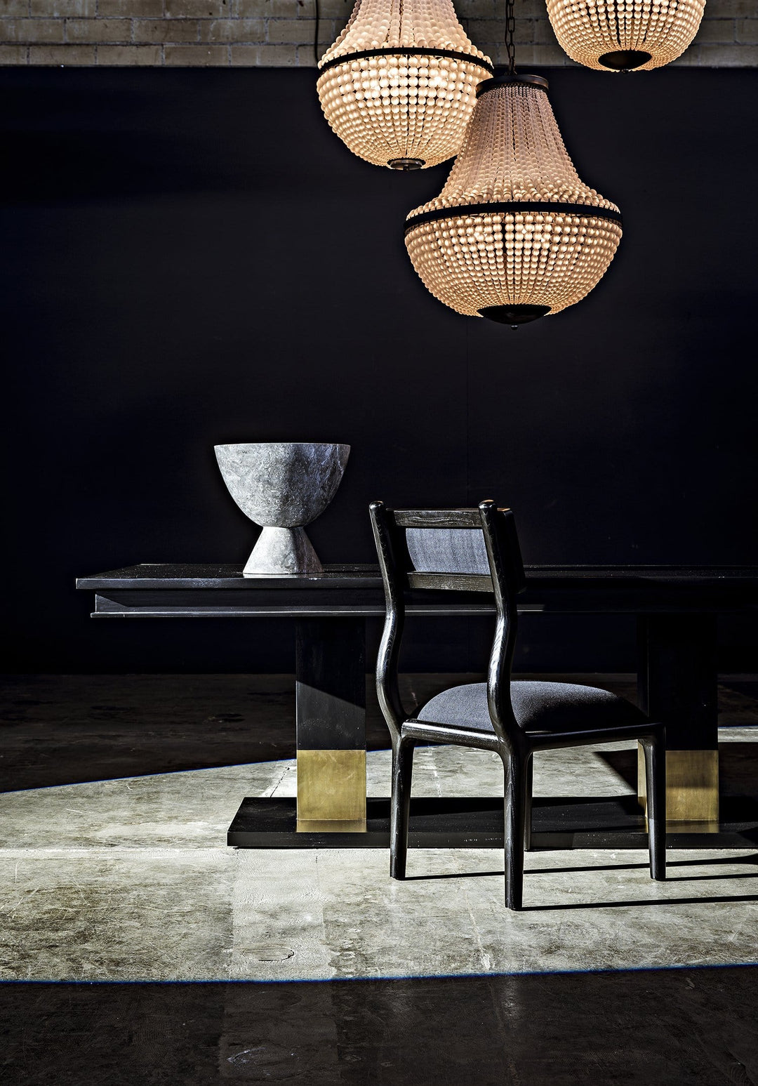 Reba Dining Table - Hand Rubbed Black With Brass Accents