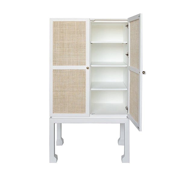 Worlds Away Worlds Away Guthrie Bar Cabinet with Natural Cane Doors - Matte White Lacquer GUTHRIE WH