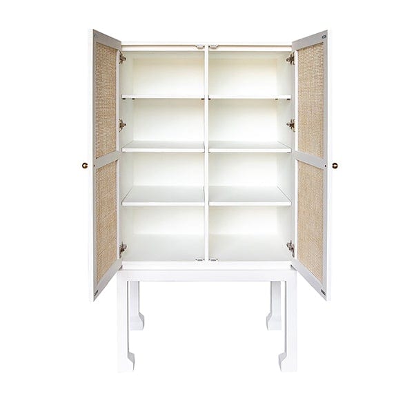 Worlds Away Worlds Away Guthrie Bar Cabinet with Natural Cane Doors - Matte White Lacquer GUTHRIE WH