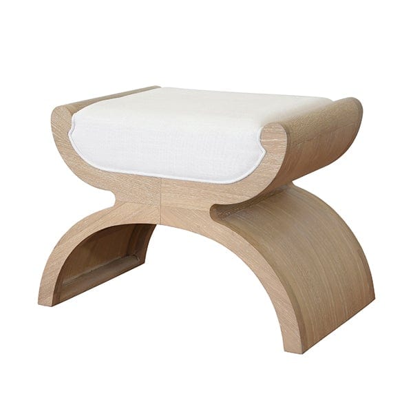 Worlds Away Worlds Away Janna Curved Base Stool with White Linen Cushion - Cerused Oak JANNA CO