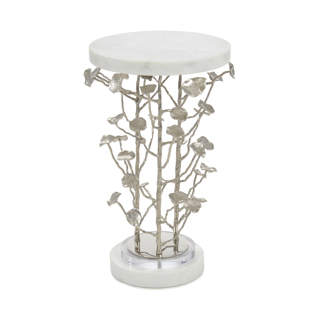 John Richard Marble and Brushed Nickel Branch Martini Table - White