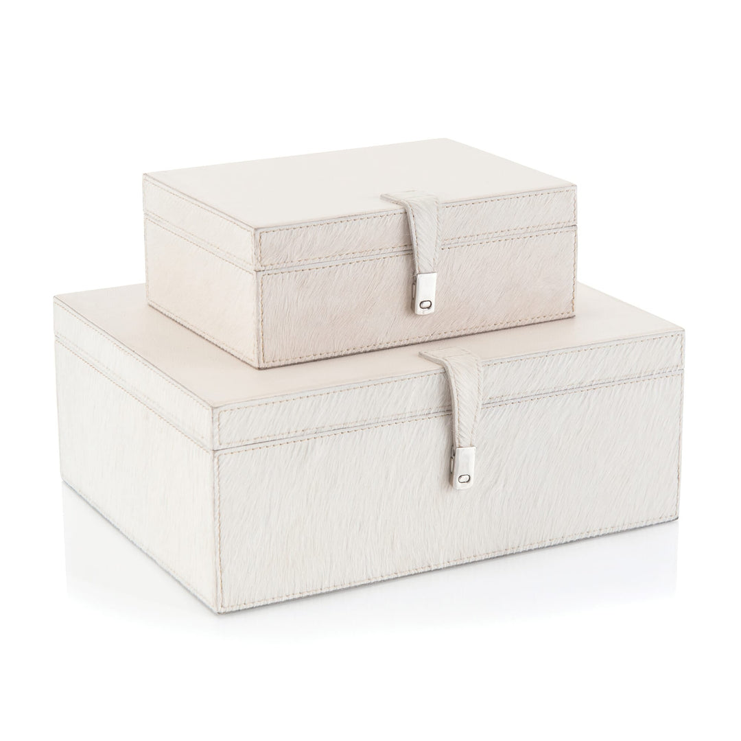 John Richard John Richard Cream Leather Boxes - Set Of 2 - White JRA-10945S2