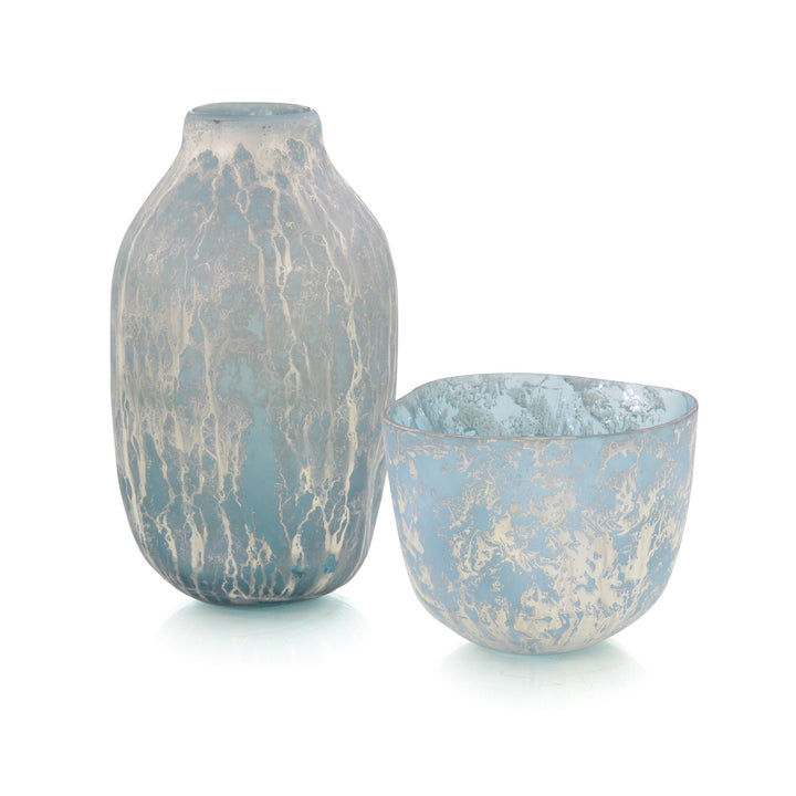 John Richard Powder Blue Vase With Silver Overlay - Blue