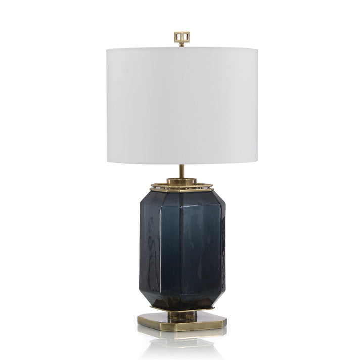 Navy Blue Glass and Brass Table Lamp - Navy
