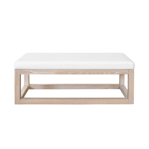 Worlds Away Worlds Away Kenneth Rectangle Bench with White Vinyl Upholstery & Modern Base - Cerused Oak KENNETH CO BENCH