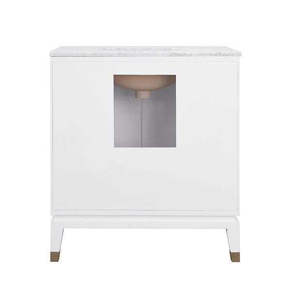 Worlds Away Worlds Away Larson Bath Vanity with Antique Brass Detail, White Marble Top & Porcelain Sink - Matte White Lacquer LARSON WH