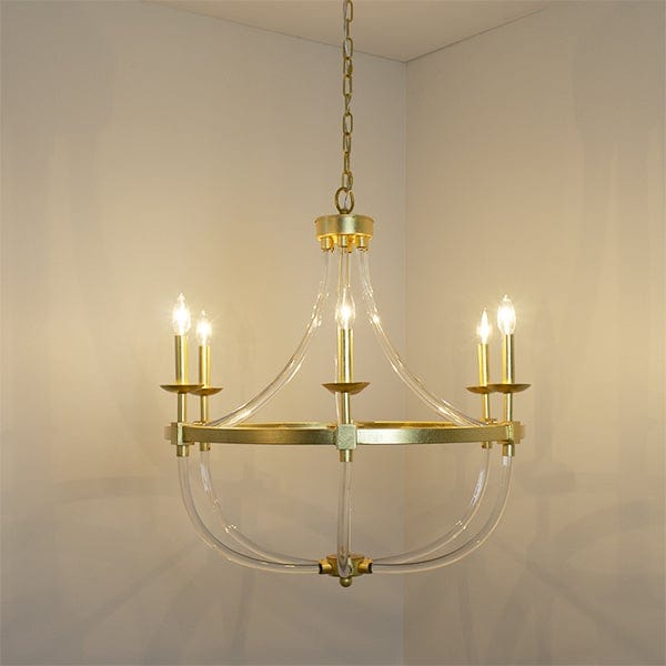 Worlds Away Worlds Away Layla Six Light Chandelier with Acrylic Frame and Gold Leaf Details LAYLA G