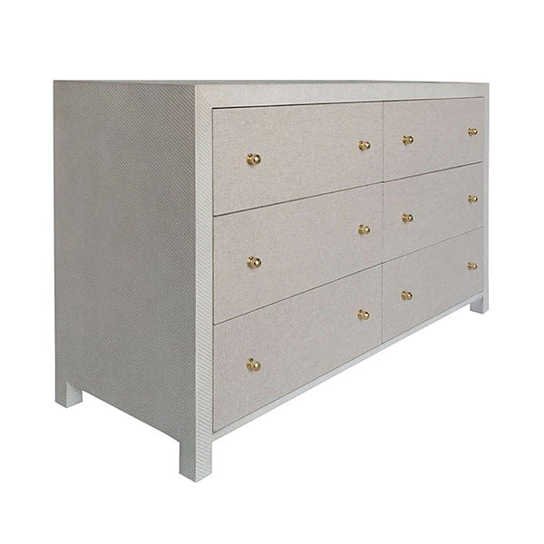 Worlds Away Worlds Away Lowery Six Drawer Chest with Grey Linen Drawers & Brass Hardware - Grey Grasscloth LOWERY GRY