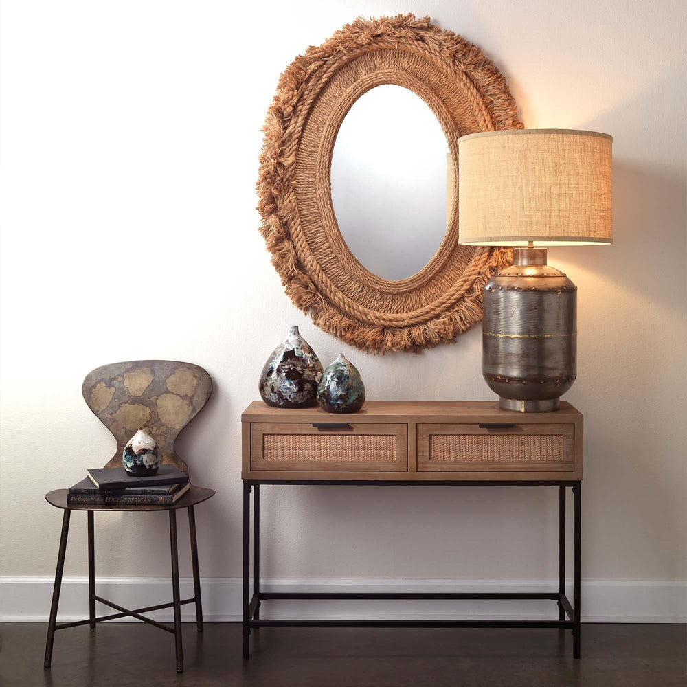 Jamie Young Reed Console Table Washed Wood & Black Metal