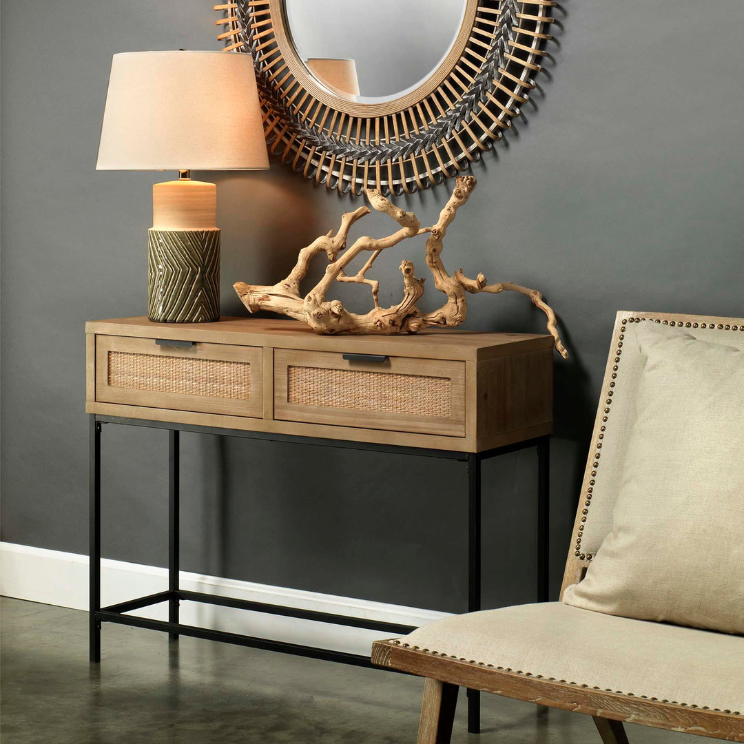 Jamie Young Reed Console Table Washed Wood & Black Metal