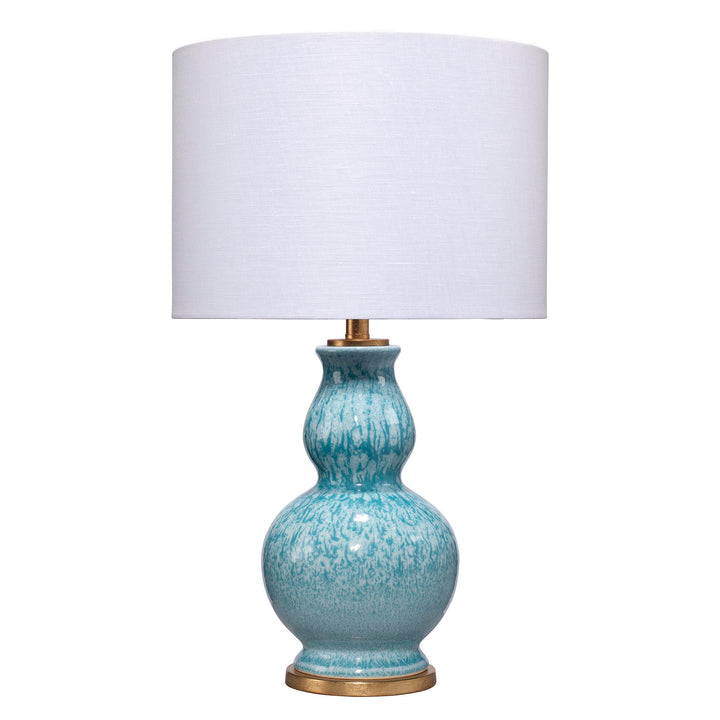 Jamie Young Whitney Table Lamp - Reactive Glaze Ceramic With Gold Leaf Metal White Linen - Available in 2 Colors