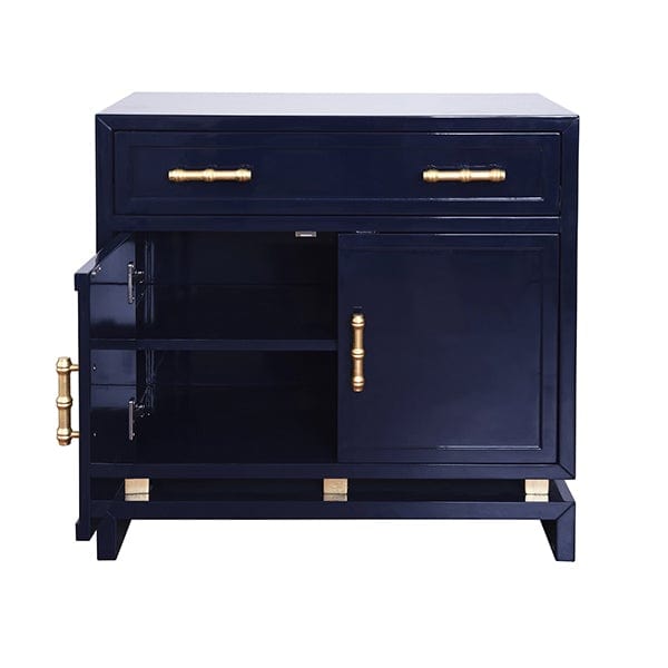Worlds Away Worlds Away Marcus Cabinet with Gold Leaf Bamboo Hardware - Glossy Navy Lacquer MARCUS NVY