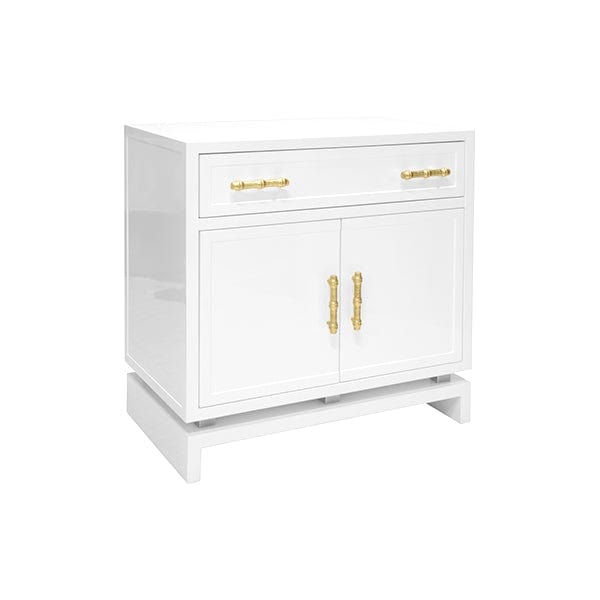 Worlds Away Worlds Away Marcus Cabinet with Gold Leaf Bamboo Hardware - Glossy White Lacquer MARCUS WH