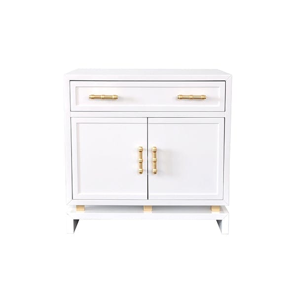 Worlds Away Worlds Away Marcus Cabinet with Gold Leaf Bamboo Hardware - Glossy White Lacquer MARCUS WH