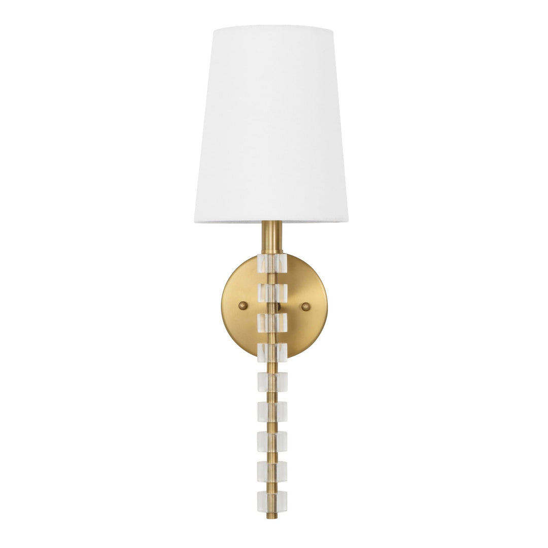 Worlds Away One Light Sconce In Acrylic And Brushed Brass With White Linen Shade