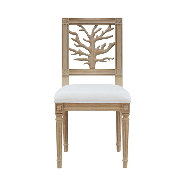 Coral Motif Back Dining Chair White Linen Sea - Available in 3 Colors