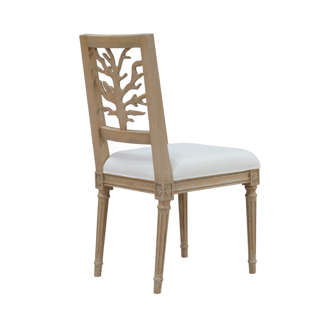Coral Motif Back Dining Chair White Linen Sea - Available in 3 Colors
